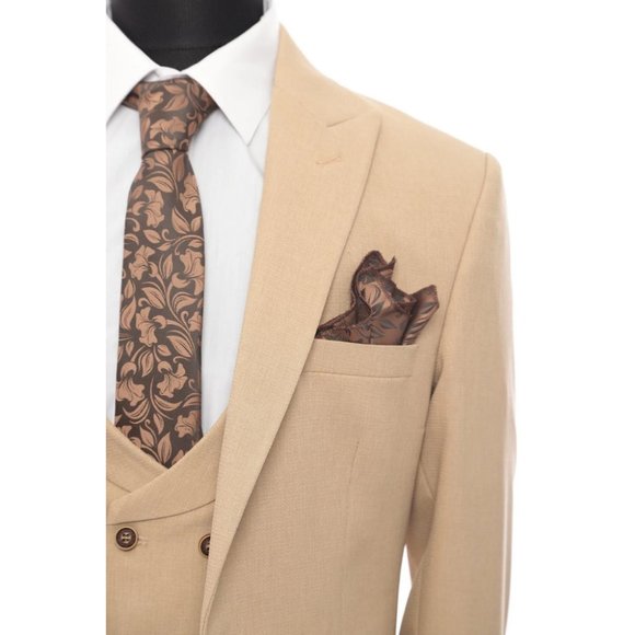 Derman Cream Patterned Fabric Luxury Suit 3 Pieces - Picture 2 of 6